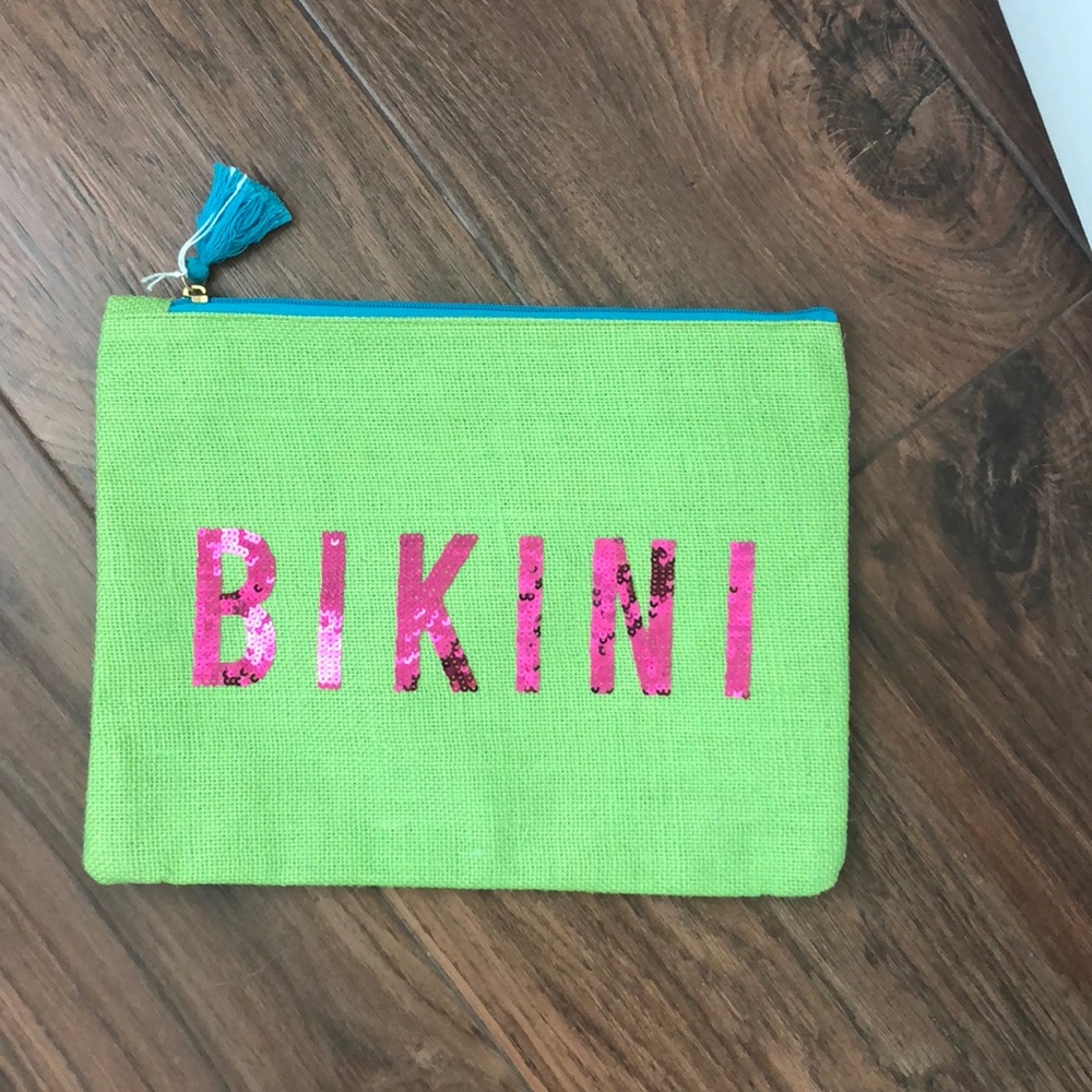 Mud Pie burlap Bikini bag.